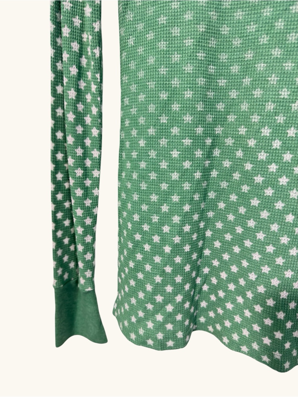 Free People Green Star Print Thermal Long Sleeve Top Size L - Picture 5 of 10